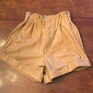 Abercrombie & Fitch High-Waist Faux-Leather Shorts in Camel